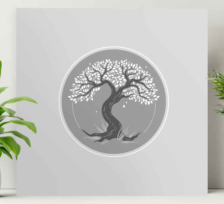 Grey with white Tree wall art canvas - TenStickers