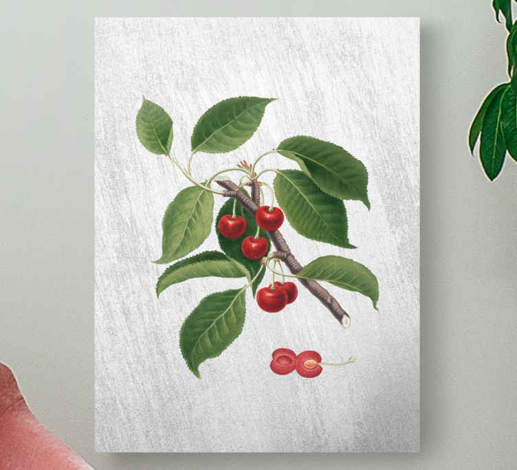Fruit canvas wall art cherry branch detail - TenStickers