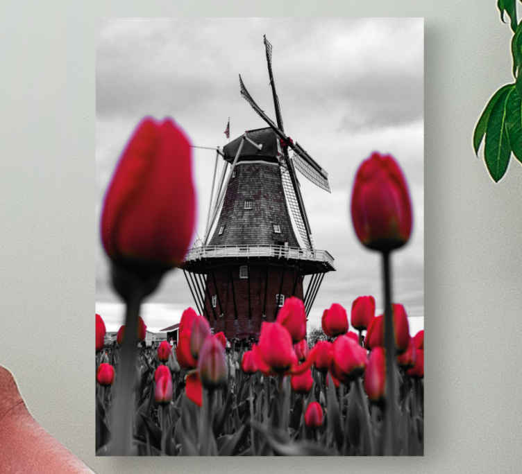 Landscape canvas windmill and tulips - TenStickers