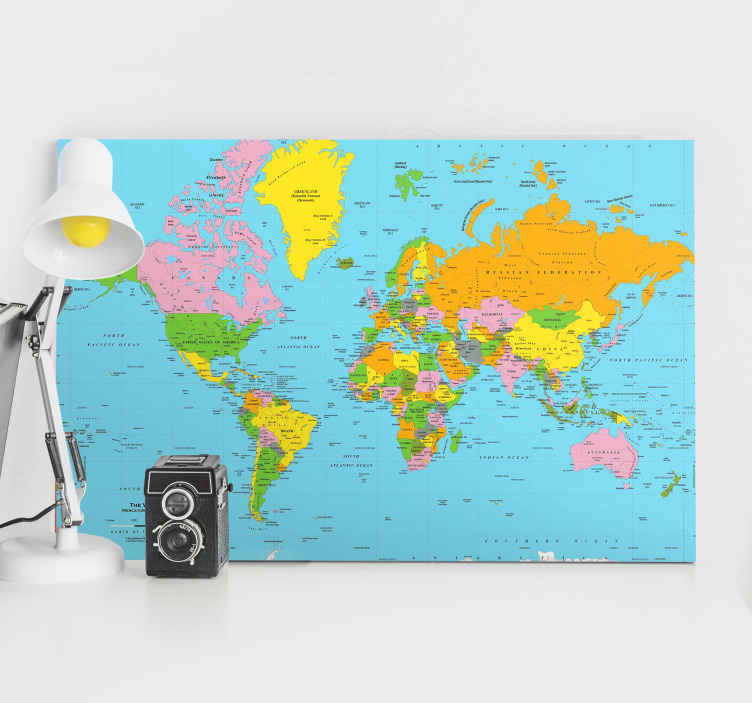 Quadro Decorativo Mapa Mundi Atlas Colorido Tenstickers