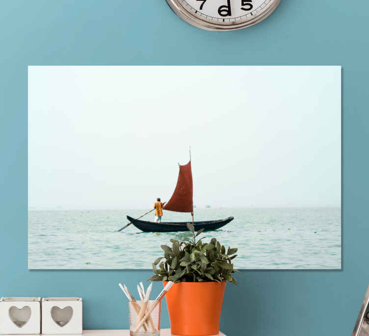 Landscape canvas sailing with red sail - TenStickers
