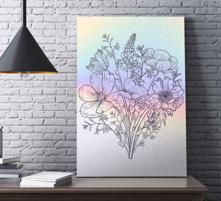 Cuadro de flores contorno de ramo floral - TenVinilo