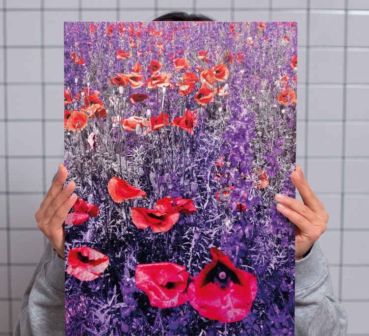 Cuadro de flores Amapolas y campo de lavanda - TenVinilo