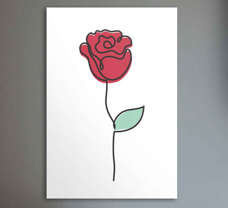 Cuadro flores Lindo diseño de arte de línea rosa roja - TenVinilo