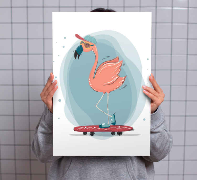 Animal canvas wall art skating flamingo - TenStickers