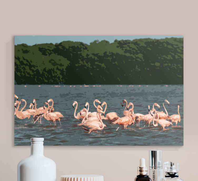 Bird canvas wall art flamingo flock formation - TenStickers