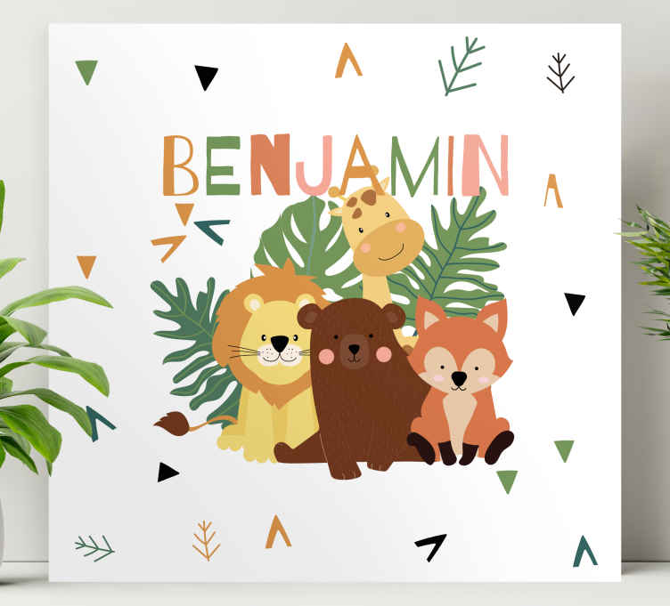 Cute wild animals with leaves animal canvas - TenStickers