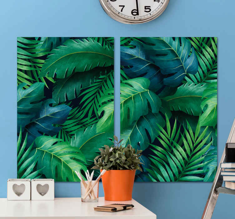 Set de 3 Affiches 20x30 Vert Tropical Plante Feuilles Toile Art