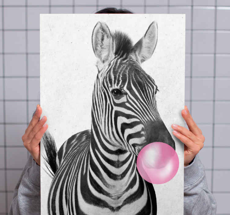 Zebra animal bubble gum modern art prints on canvas TenStickers