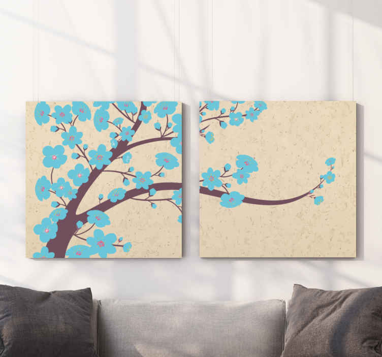 Cuadro en 3d Flores azules con fondo beige