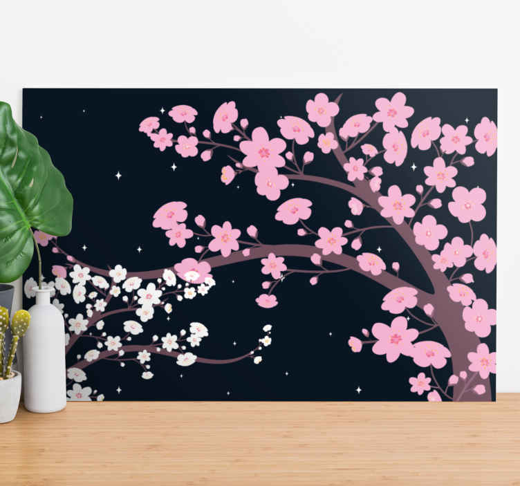 Vaaleanpunaiset ja valkoiset kukat fantasia yö 3d canvas - Tenstickers