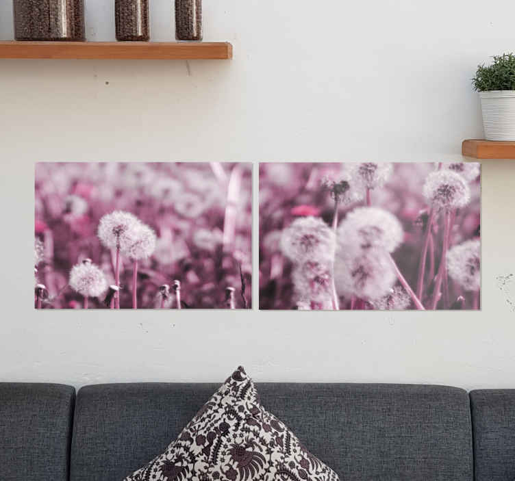 Abstract pink art with dandelion floral canvas TenStickers