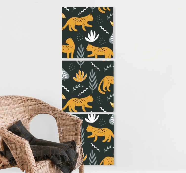 Cuadro de animales Leopardo caminar patrón de fondo oscuro