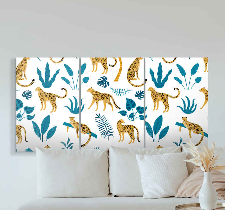 Quadro con animali Motivo botanico tropicale e leopardo