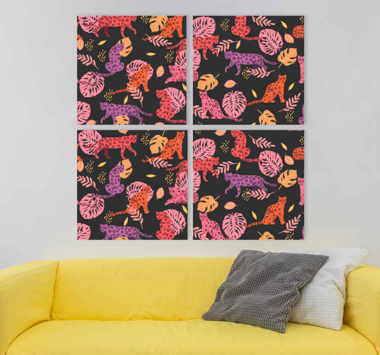 Quadro con animali Foglie colorate e leopardo