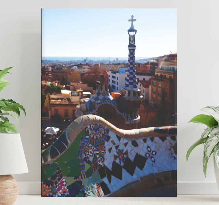 Cuadro de ciudades Parque güell con cielo azul