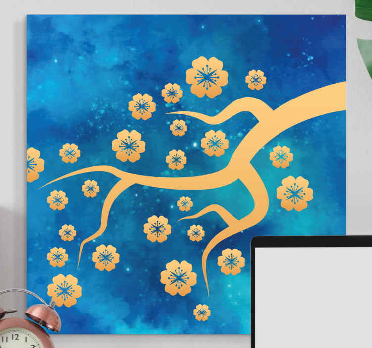 Quadro 3D Cereja dourada em fundo preto azul - TenStickers