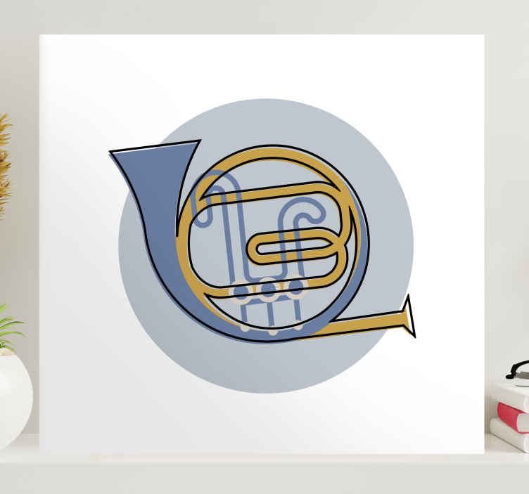 French horn line art design Music canvas TenStickers