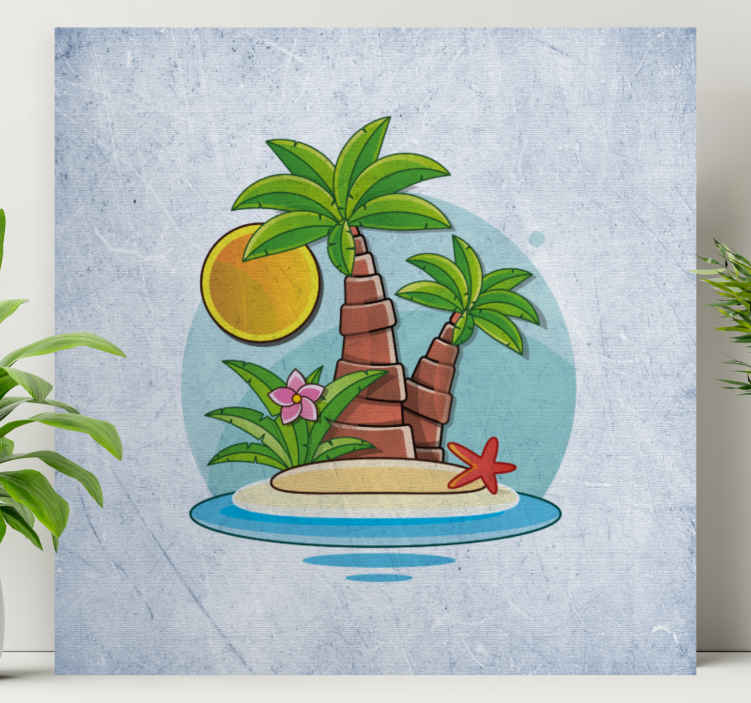 Cuadro de flores escena de isla tropical - TenVinilo