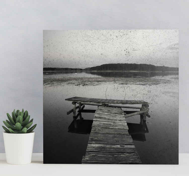 Quadro 3D Ponte de madeira velha preto e branco - TenStickers