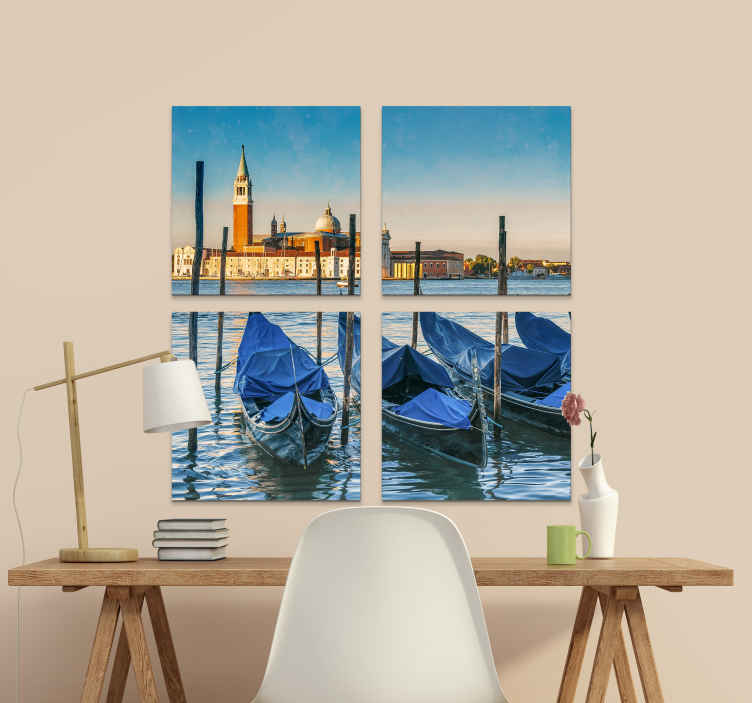 Quadro in 3D Venezia pontile con barche