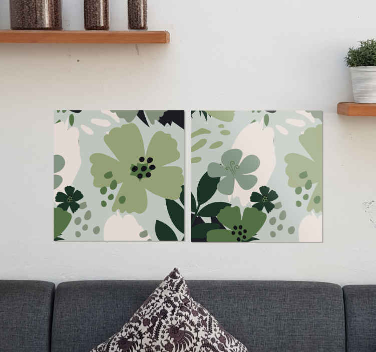 Quadro fiori Toni verdi foglie motivo floreale