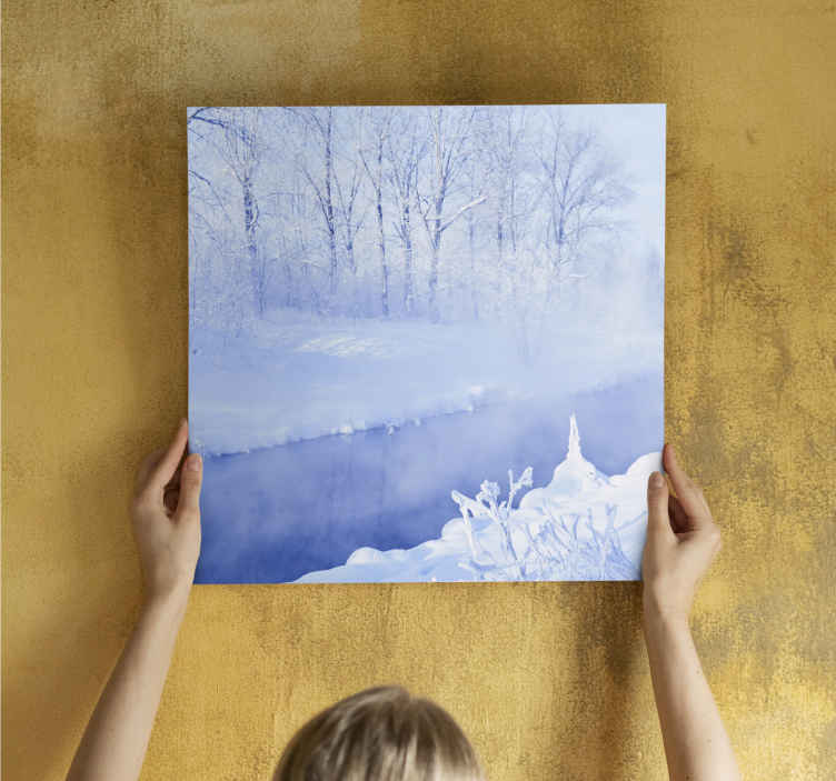 Valkoiset jäätyneet puut ja joki canvas taulu maisema - Tenstickers