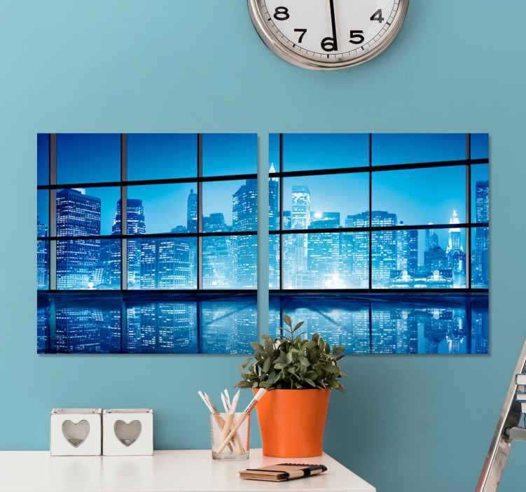 Dipinto di città e paesi Finestra trasparente con manhattan blu