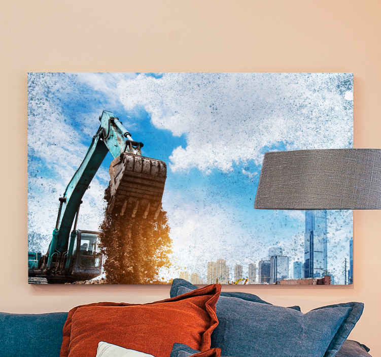 Cuadro moderno Excavadora con la ciudad detrás - TenVinilo