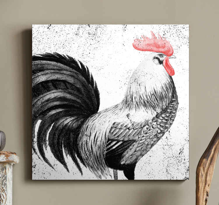 Image of Dipinto con uccelli Gallo nero e rosso