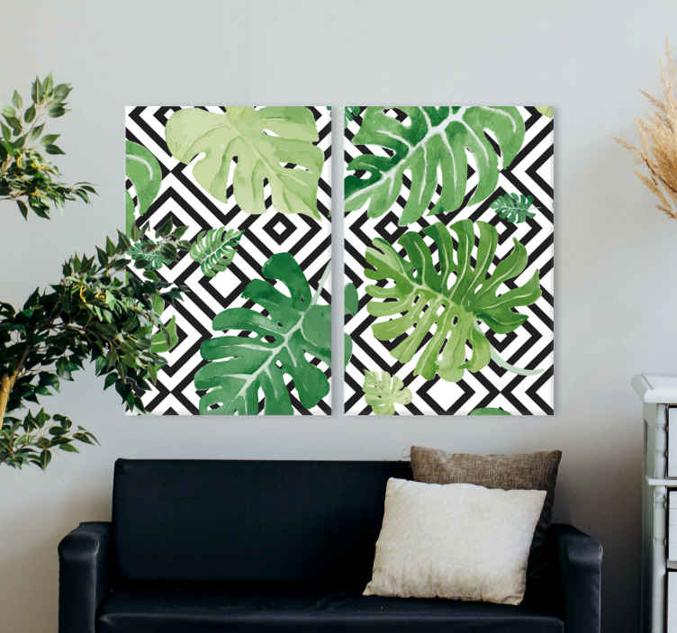 Monstera lasă amprente de pânză cu model geometric - TenStickers