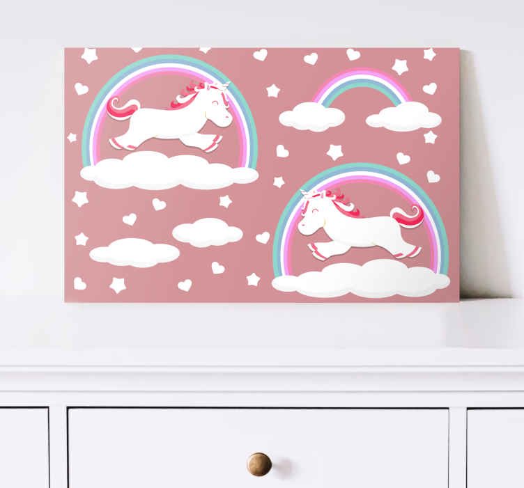 Quadro infantil Padrão doce de unicórnios e arco-íris - TenStickers