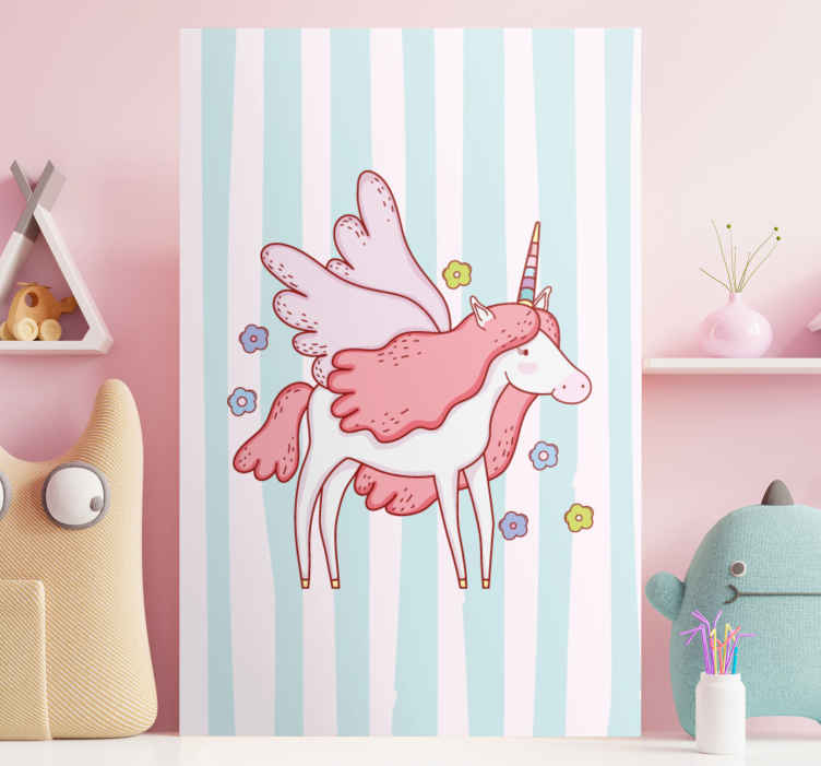 Unicorns with wings and flowers nursery canvas TenStickers