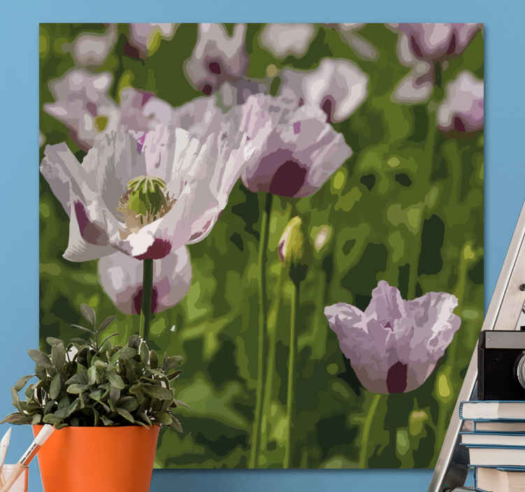 Quadro fiori Papaveri rosa in un campo verde
