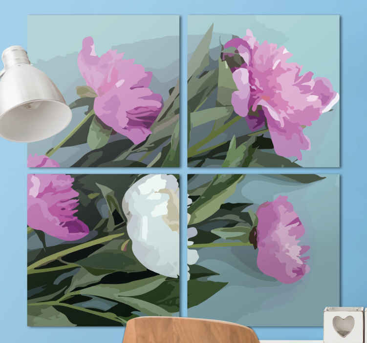 Quadro fiori Peonie dipinte di rosa