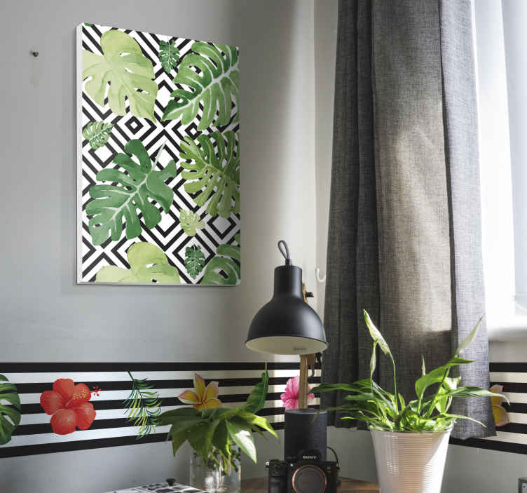 Monstera lasă amprente de pânză cu model geometric - TenStickers