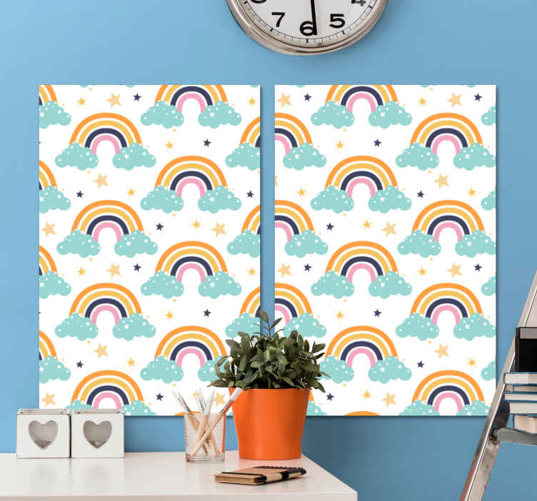 Cuadro Infantil Arco Iris De Colores Con Patr N De Nubes Tenvinilo