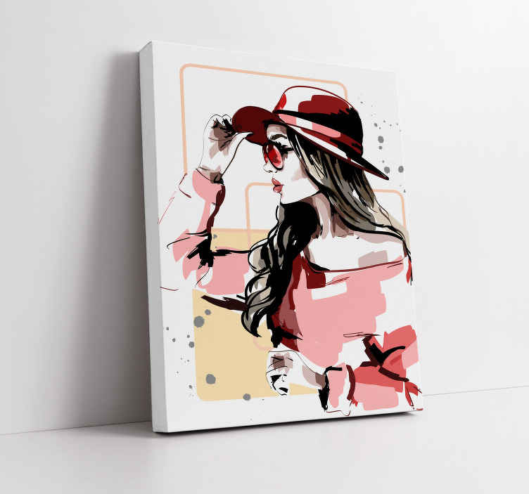 Elegantna žena s šeširom na platnu - TenStickers
