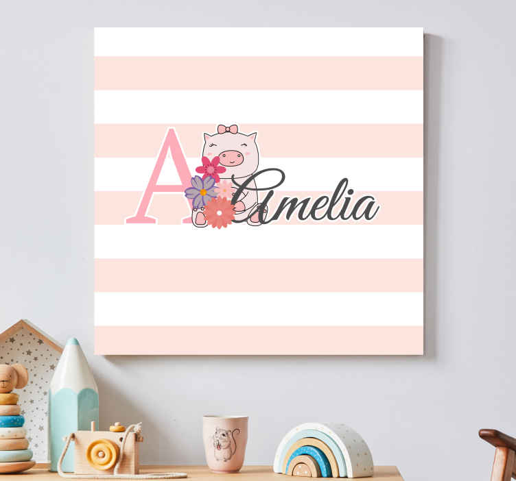 Tableau Chambre Bebe Animaux Mignons Cochon Avec Nom Tenstickers