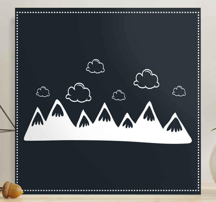 Cuadro decorativo moderno Montañas dibujadas a mano con nubes