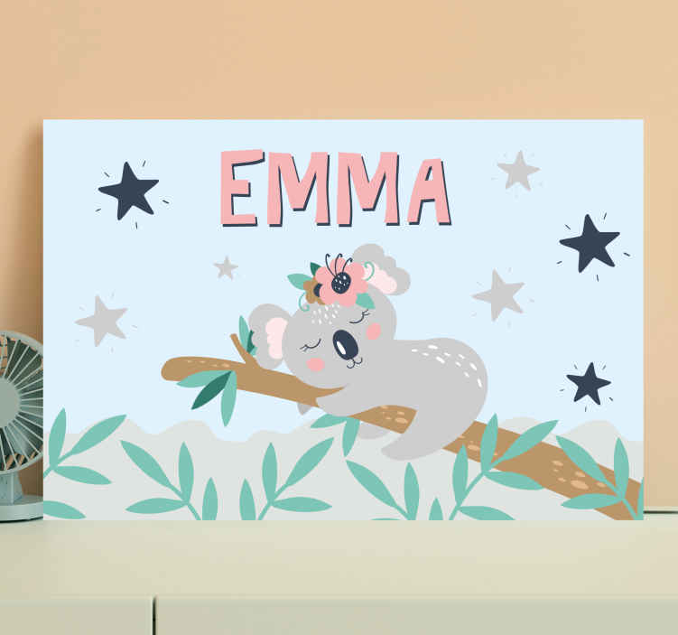 Cute koala for girl with name customisable canvas prints - TenStickers