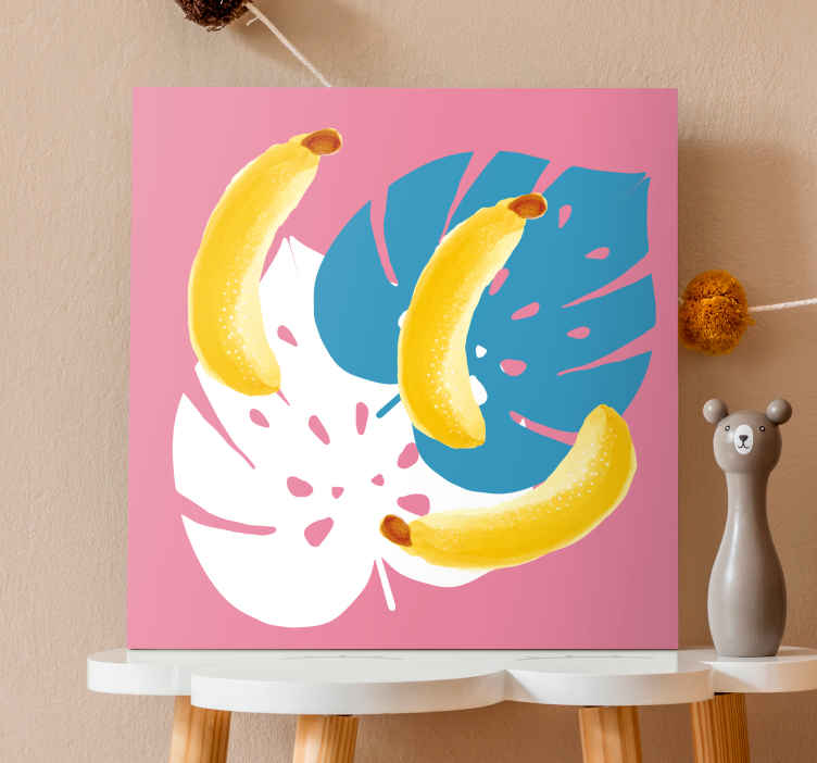 Quadro vintage Banana su sfondo rosa