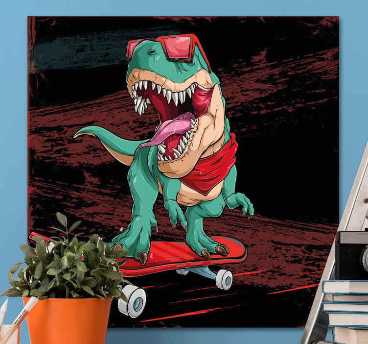 Cuadro vintage Patinaje dinosaurio verde - TenVinilo