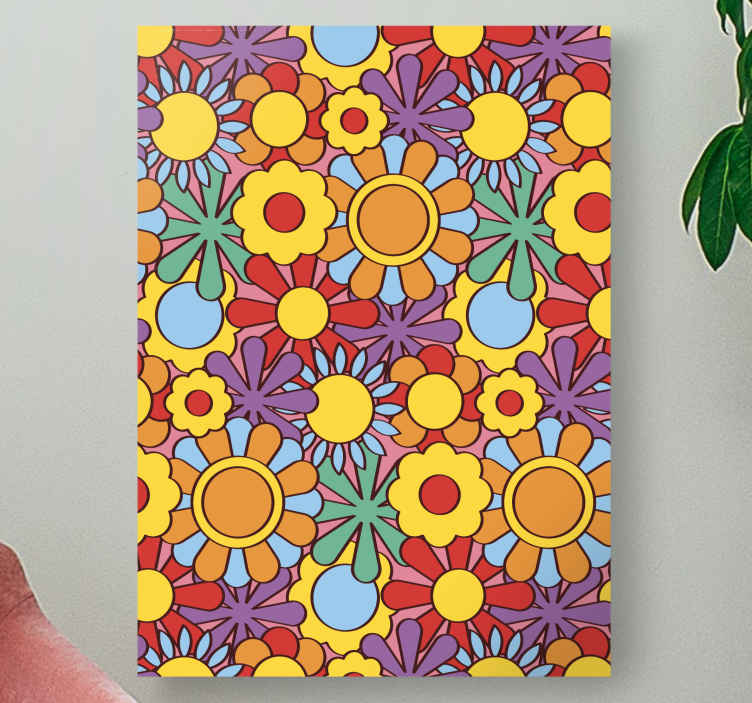 Värikkäitä kukkia violetilla taustalla vintage canvas - Tenstickers