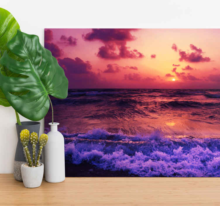 Cuadro paisajes olas de atardecer vibrantes - TenVinilo