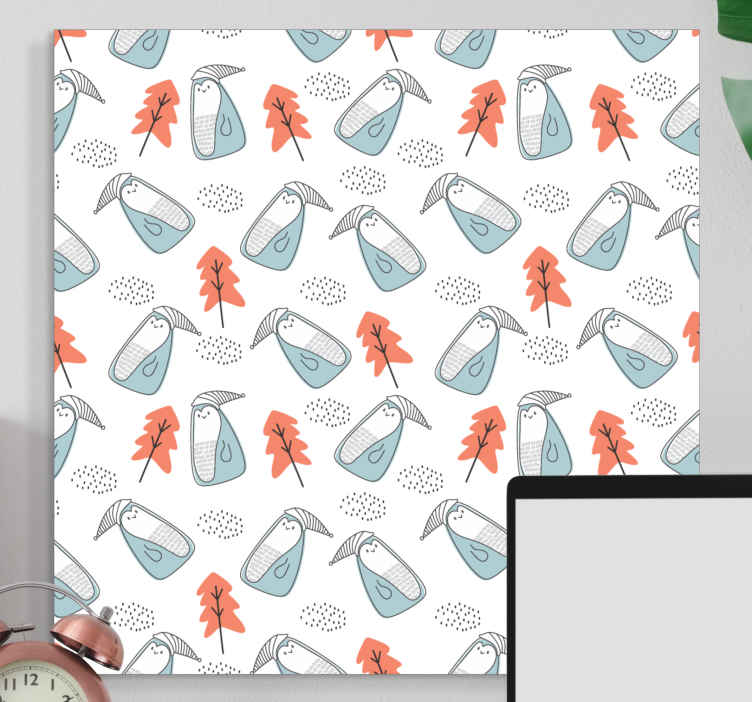 Dipinto nordico Simpatici pinguini minimalisti con alberi