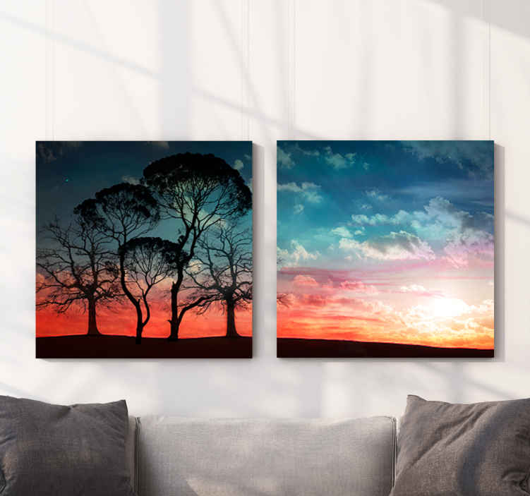 Cuadro de paisaje Puesta de sol y árboles colores estéticos