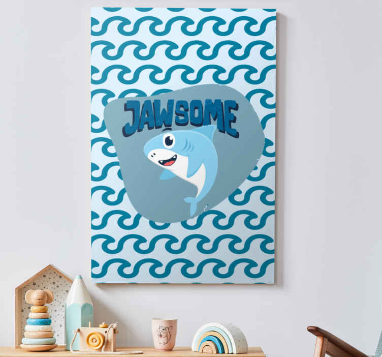 Cuadro de peces tiburón bebé azul con nombre - TenVinilo