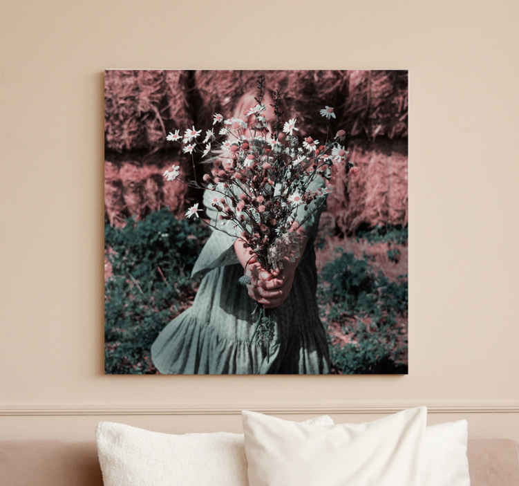 Cuadro paisajes Niña con ramo de flores - TenVinilo