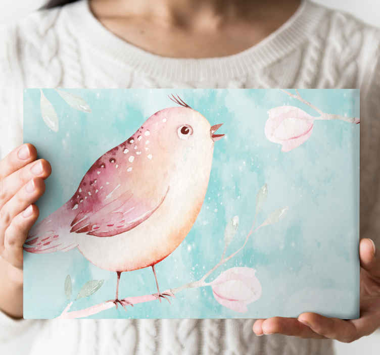 Maalattu lintu valkoisilla kukilla vintage canvas - Tenstickers